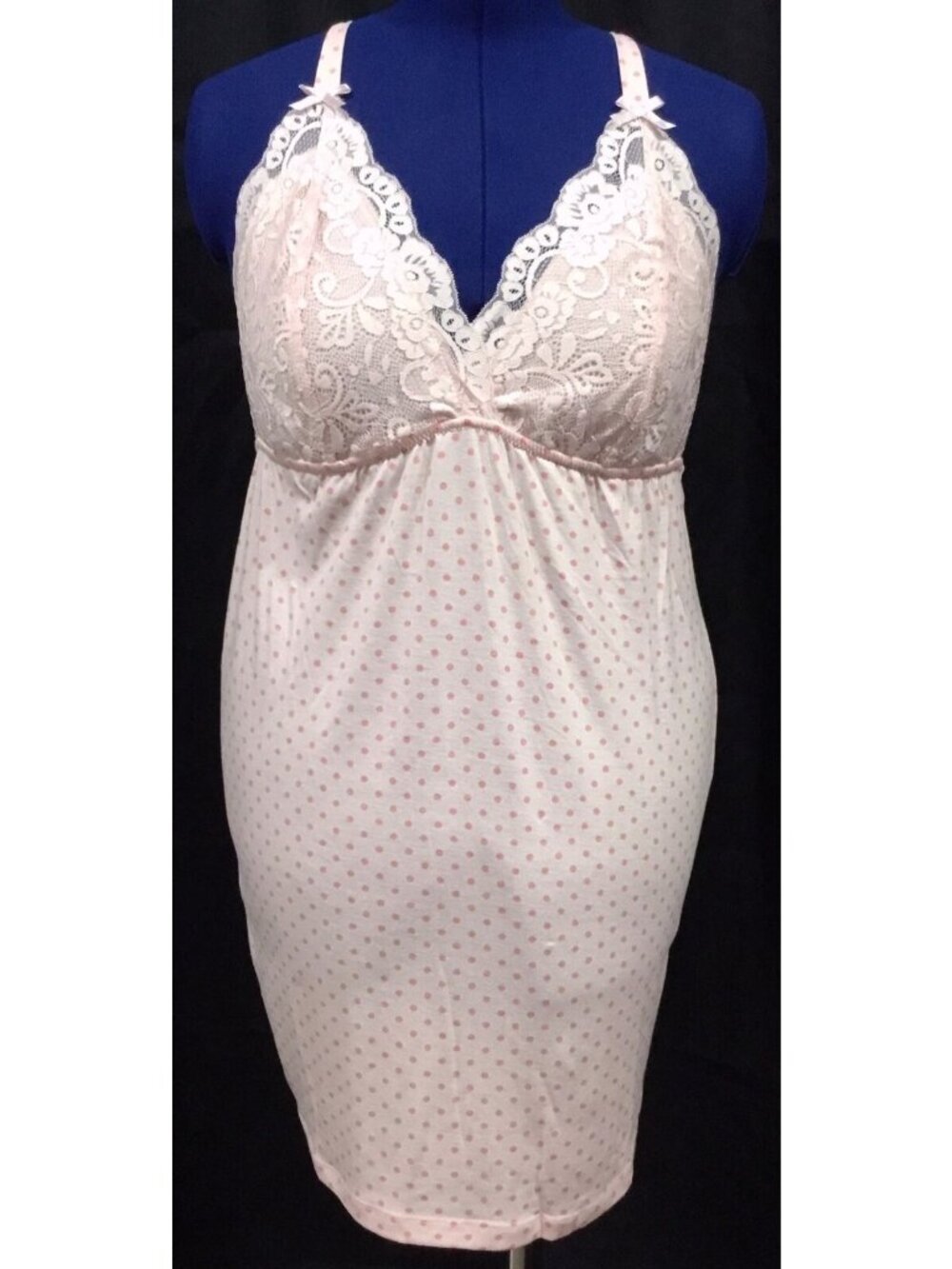 Flora Nikrooz Chemise Coquette Womens S Pink Lace Polka Dot Baby Doll Fairycore - Picture 1 of 9